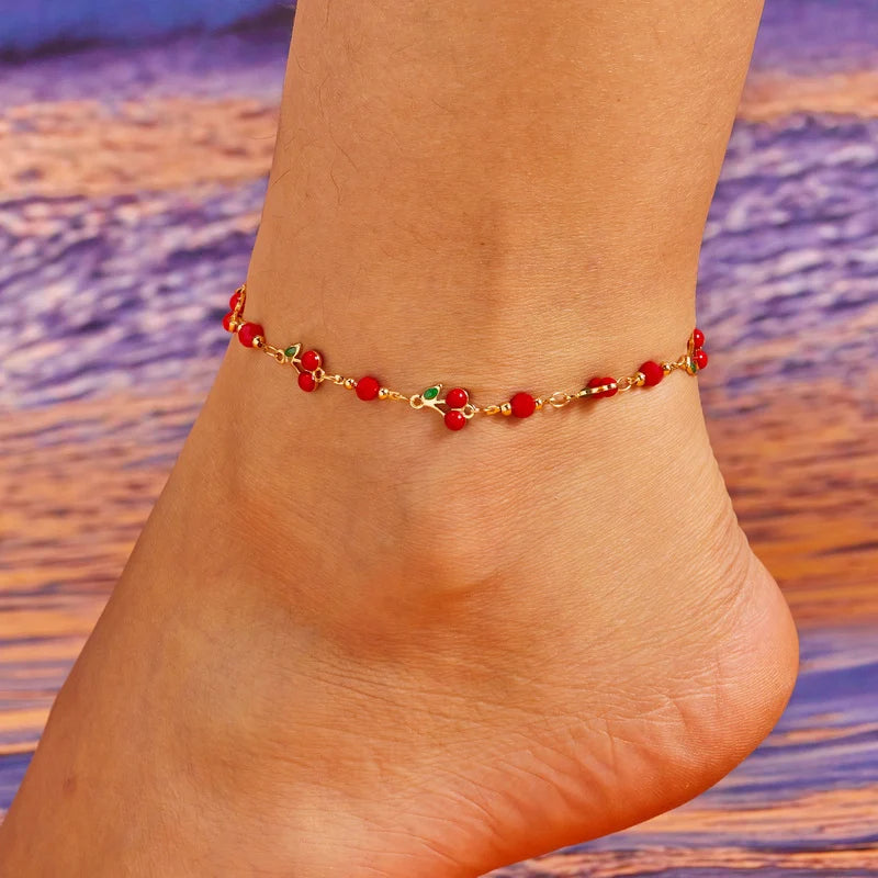 CowLost | charm-red-cherry-anklets-for-women-vintage-boho-zircon-love-heart-flower-foot-leg-ankle-chain-girls-beach-party-jewelry-gifts |1