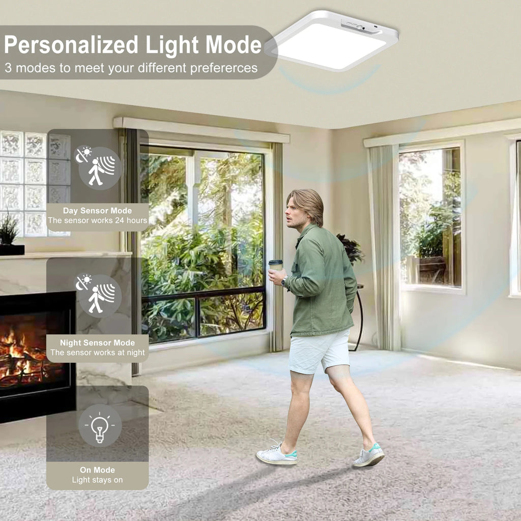 Rechargeable Battery Ceiling Light with Motion Sensor, Wireless Indoor Shower Lamp, Remote Control, 3000K-6500K