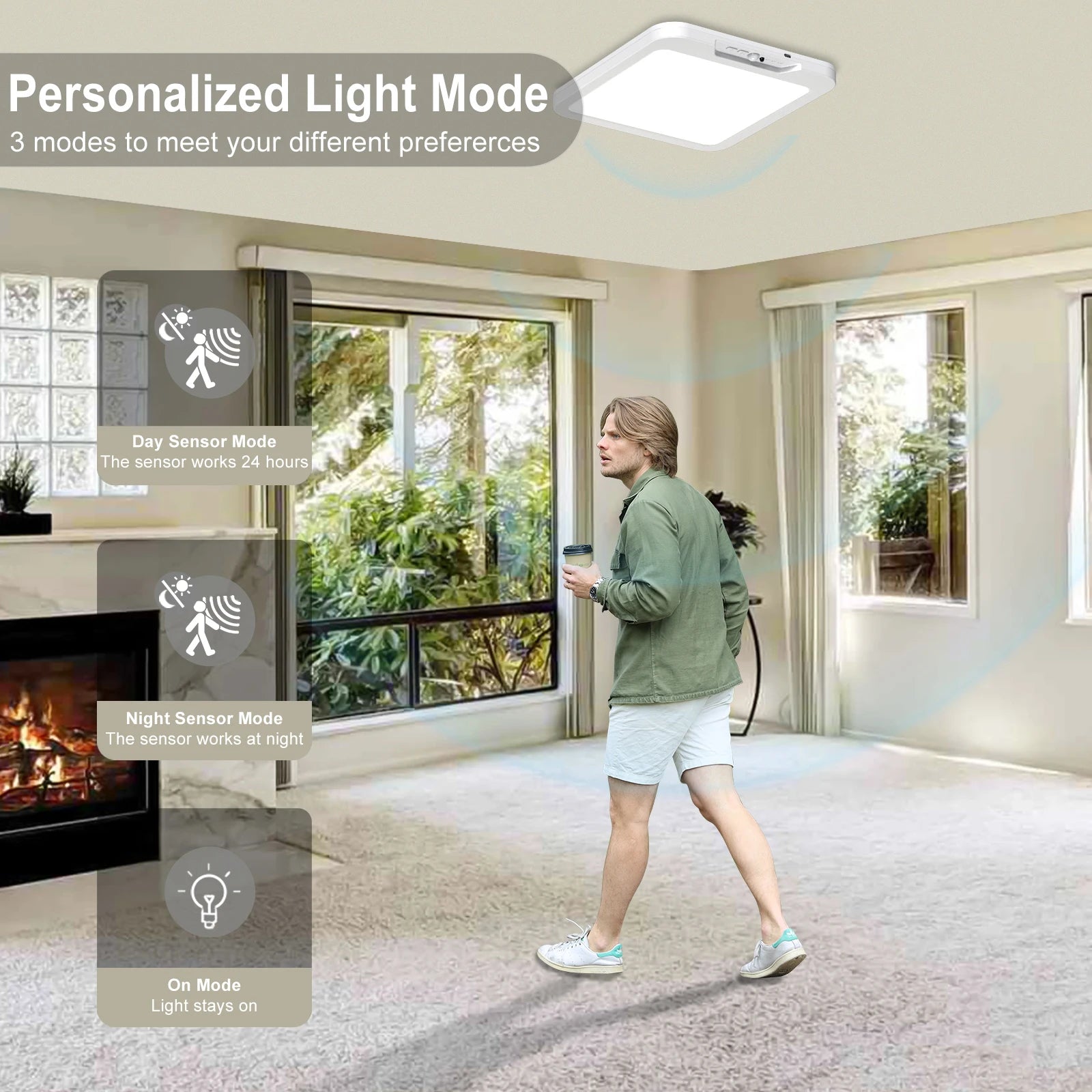Rechargeable Battery Ceiling Light with Motion Sensor, Wireless Indoor Shower Lamp, Remote Control, 3000K-6500K