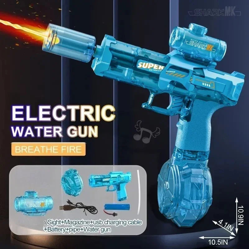 Automatic Electric Water Gun Toy with Simulated Firing, Recoil, and Sensor Lights for Kids