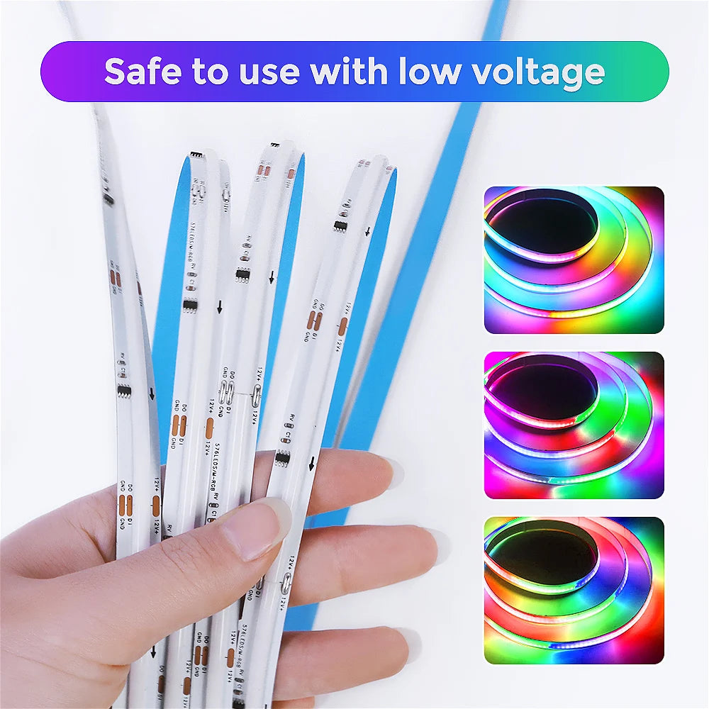 5M WS2811 RGBIC COB LED Strip, Individually Addressable, 160 or 576 LEDs/M, Flexible TV Backlight & Room Decoration