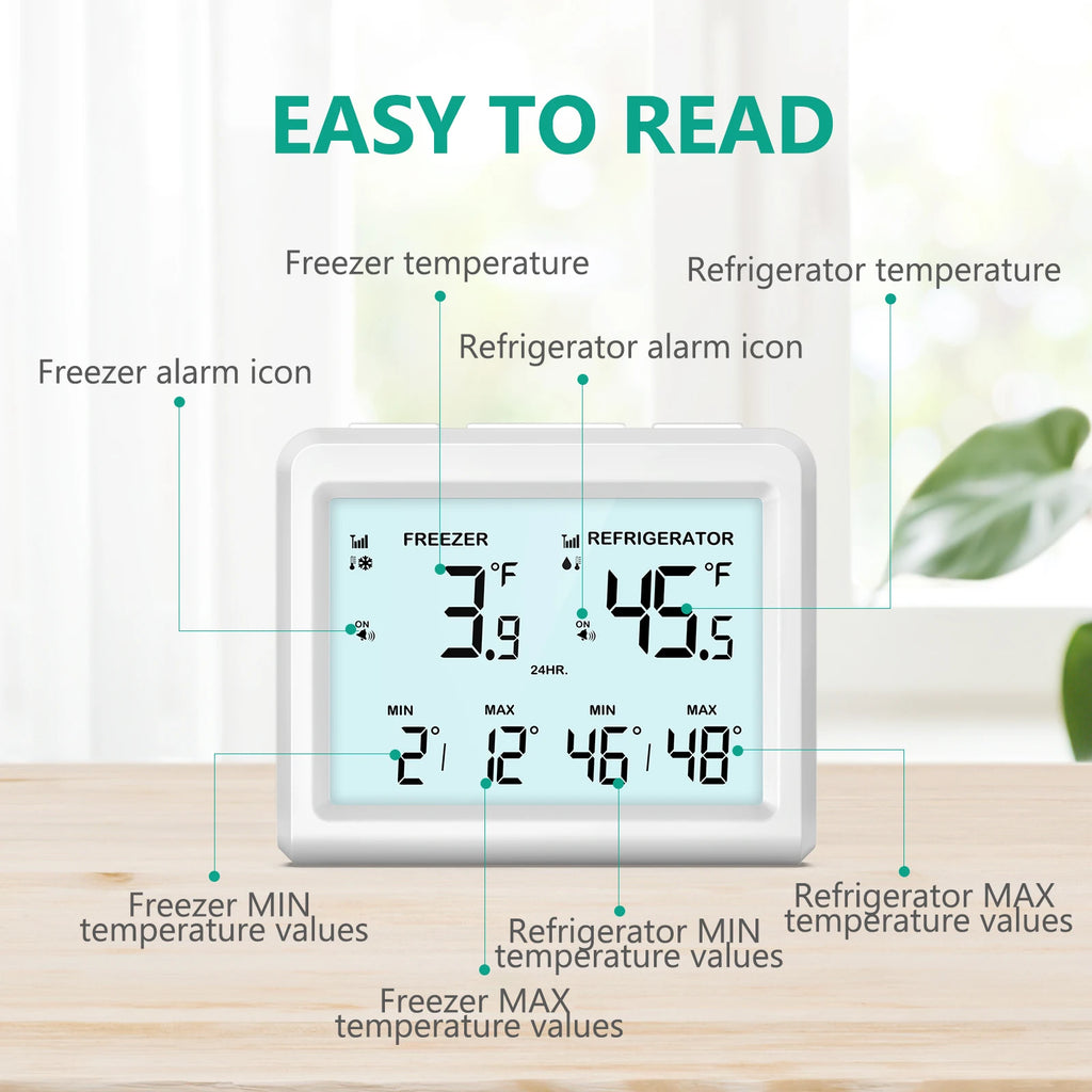 ORIA Wireless Digital Refrigerator Thermometer with 2 Sensors