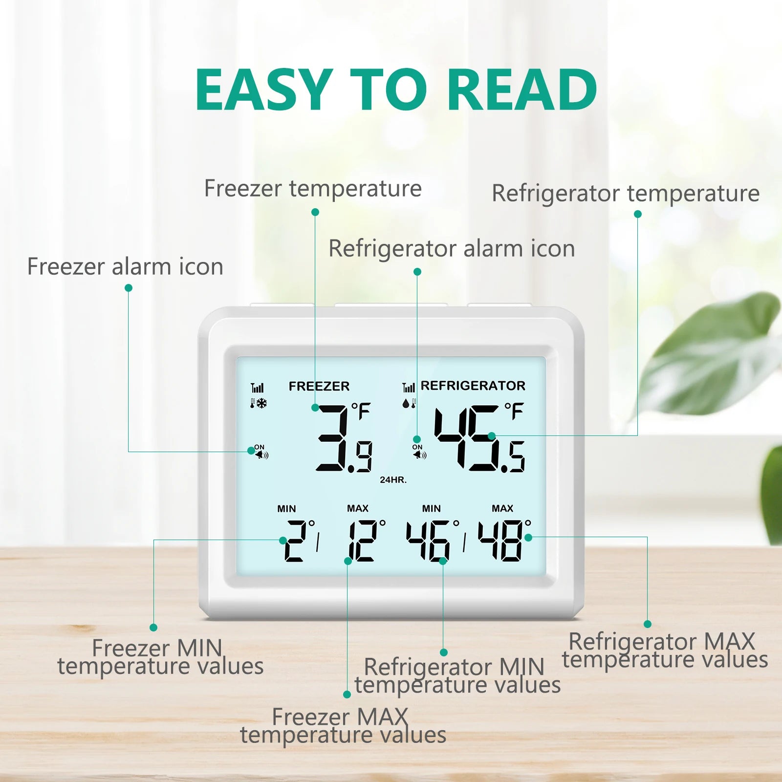 ORIA Wireless Digital Refrigerator Thermometer with 2 Sensors