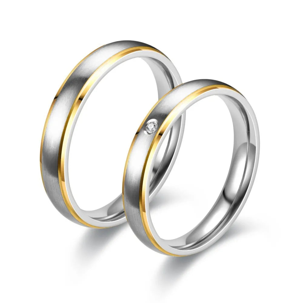 Titanium Steel Zircon Couple Rings Valentine's Day Jewelry Gift 2025 Wholesale