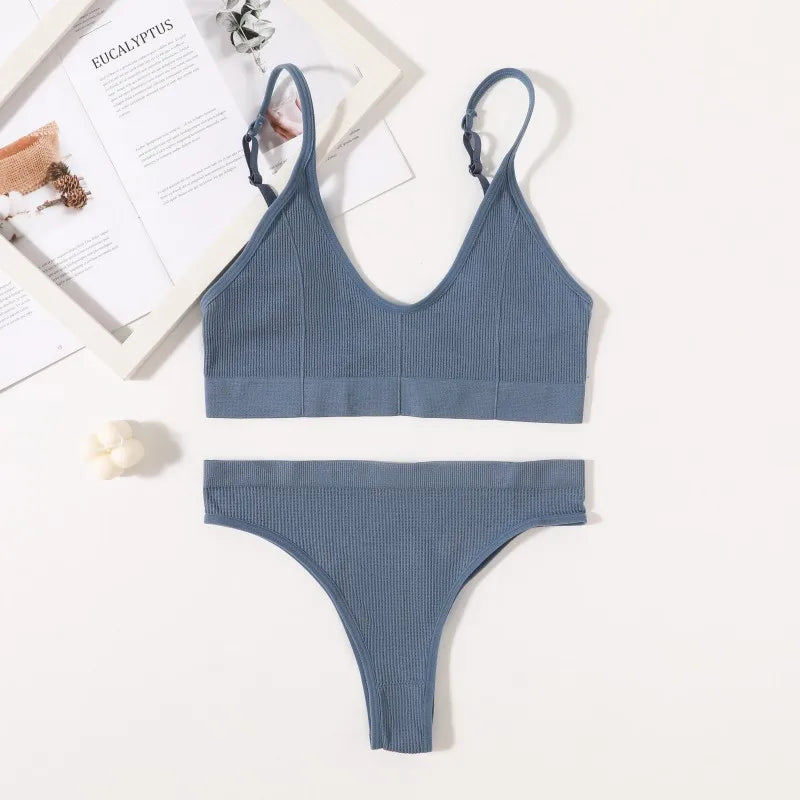 CowLost | product_id-women-seamless-wire-free-push-up-bra-high-rise-brief-set-v-neck-lingerie |10