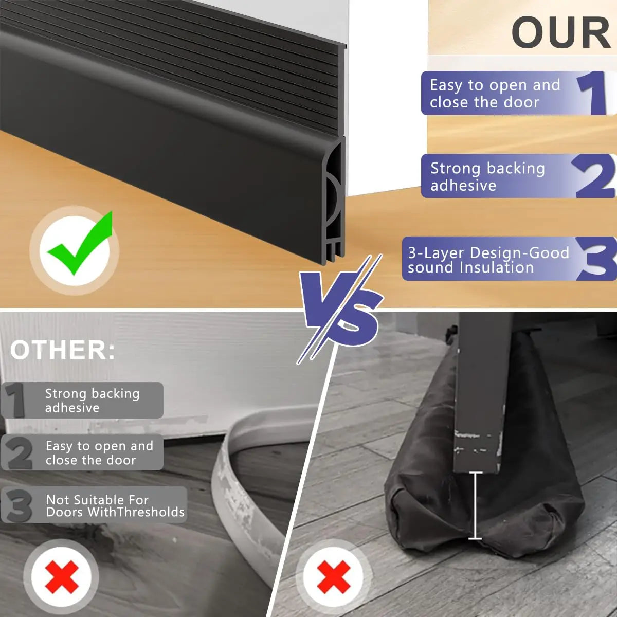 1/2m Door Draft Stopper Sweep Under Door Gap Filler Seal Strip