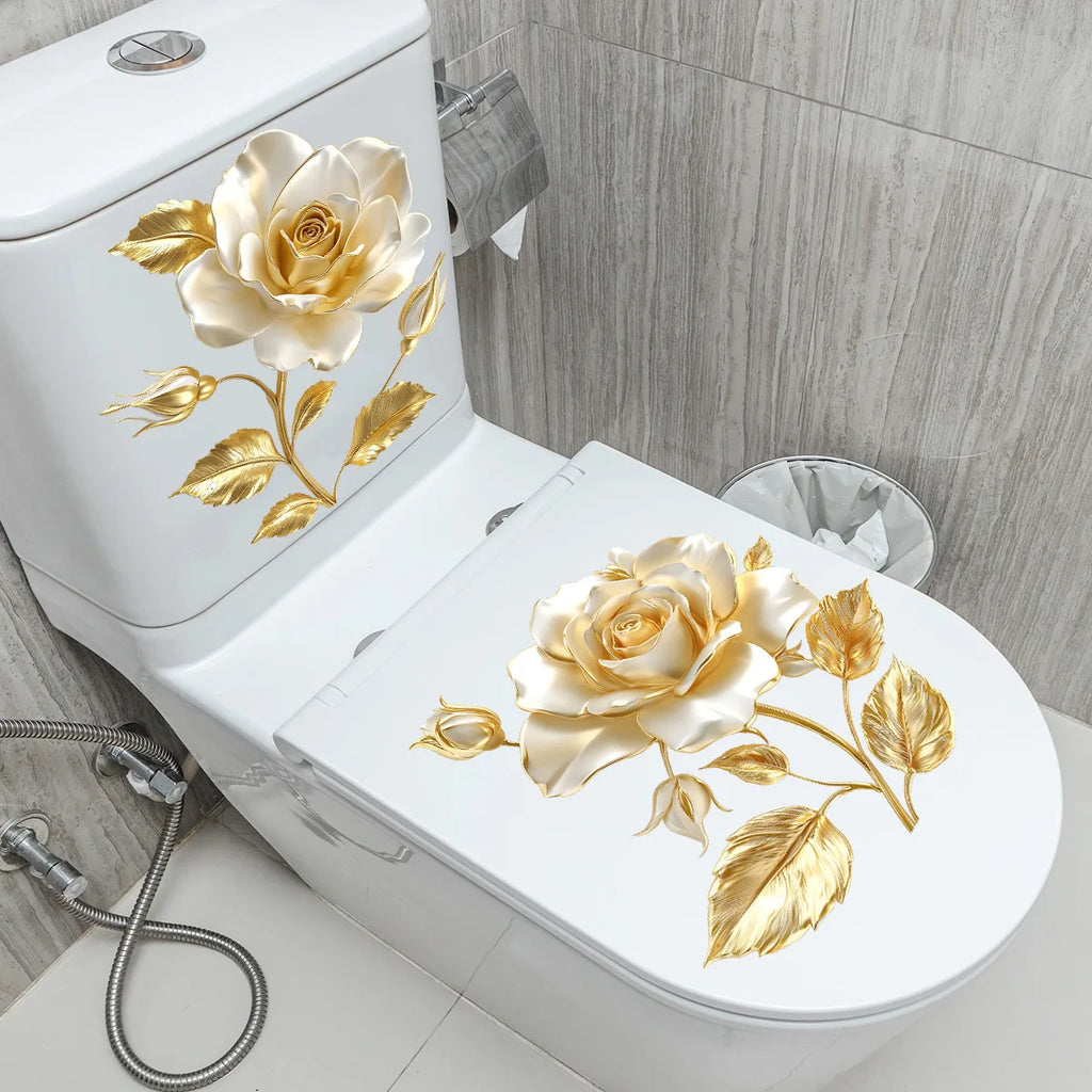 CowLost | beautiful-golden-flower-toilet-sticker-bathroom-toilet-cover-decorative |5