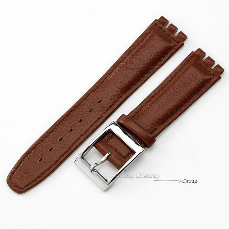 CowLost | bracelets-product_id-17mm-genuine-leather-watch-strap-for-swatch-lychee-band-brown-unisex-wristband |12