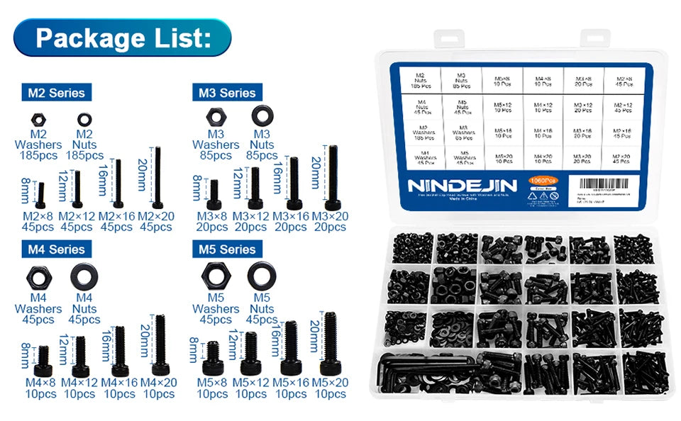CowLost | 1060pcs-m2-m3-m4-m5-hex-socket-screw-set-carbon-steel |8