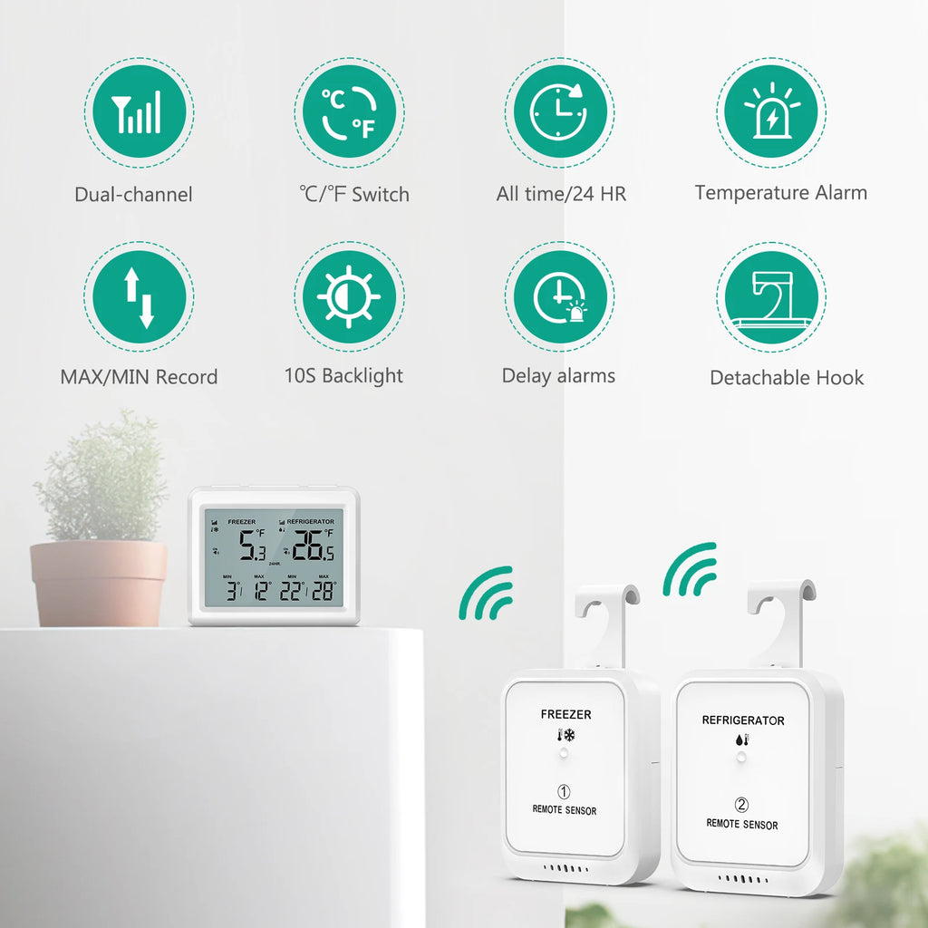 ORIA Wireless Digital Refrigerator Thermometer with 2 Sensors