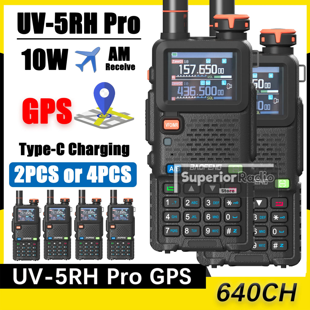CowLost | intercom-accessories-baofeng-uv-5rh-pro-gps-walkie-talkie-10w-640-channels-type-c-charging-noaa-weather-2-4pcs |1