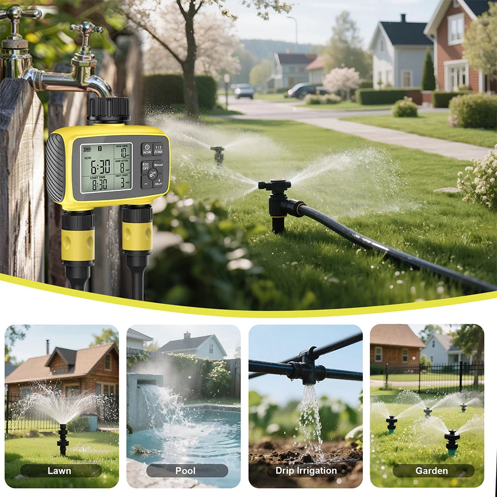 2-Channel Automatic Irrigation Controller Water Timer for Garden Greenhouse