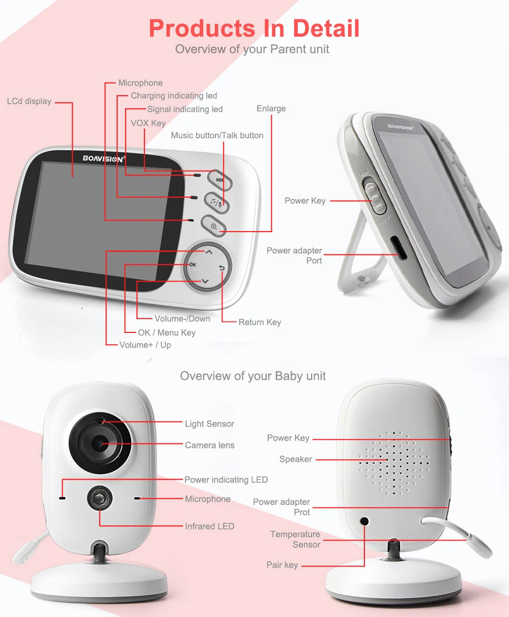 CowLost | vb603-video-baby-monitor-2-4g-wireless-with-3-2-inches-lcd-2-way-audio-talk-night-vision-surveillance-security-camera-babysitter |12