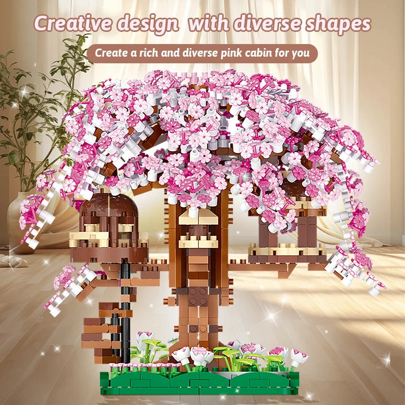 CowLost | product_id-pink-cherry-blossom-rainbow-treehouse-building-block-toy-for-parent-child-assembly |3