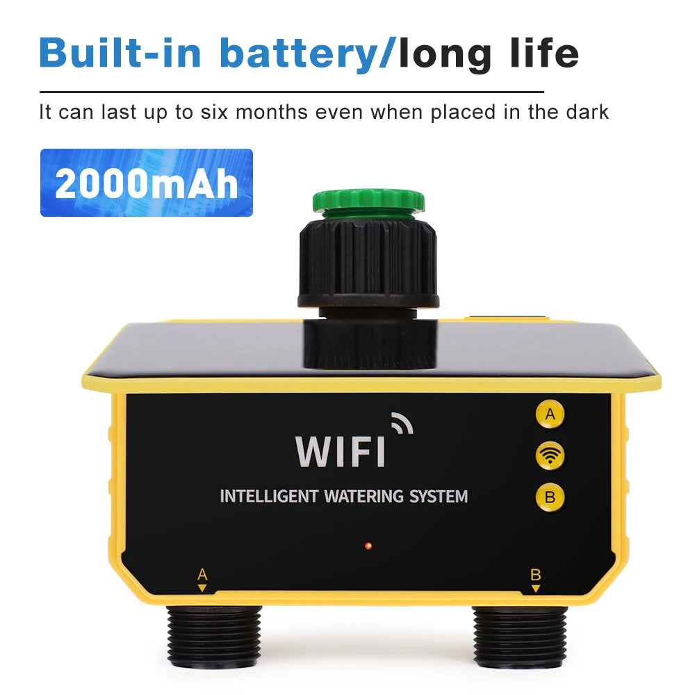 Smart WiFi Solar Irrigation Timer 1/2 Zone LCD Automatic Watering Controller for Garden Lawn