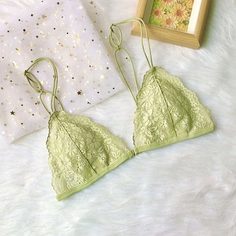 CowLost | product_id-wireless-french-style-triangle-cup-bra-with-front-button-lace-back-ultra-thin-straps |11