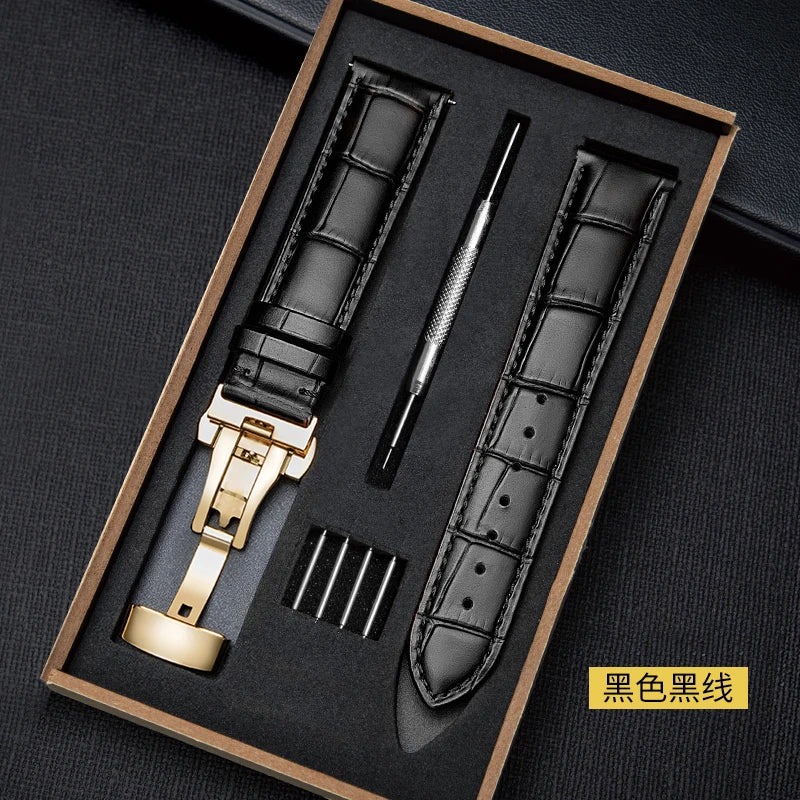 CowLost | product_id-genuine-leather-watchband-18-24mm-replacement-strap-with-wooden-box-and-butterfly-buckle |17