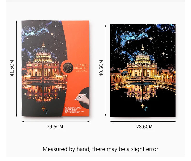 CowLost | product_id-4pcs-a3-diy-scratch-painting-set-colosseum-forbidden-city-cherry-blossom-castle-night-view |8