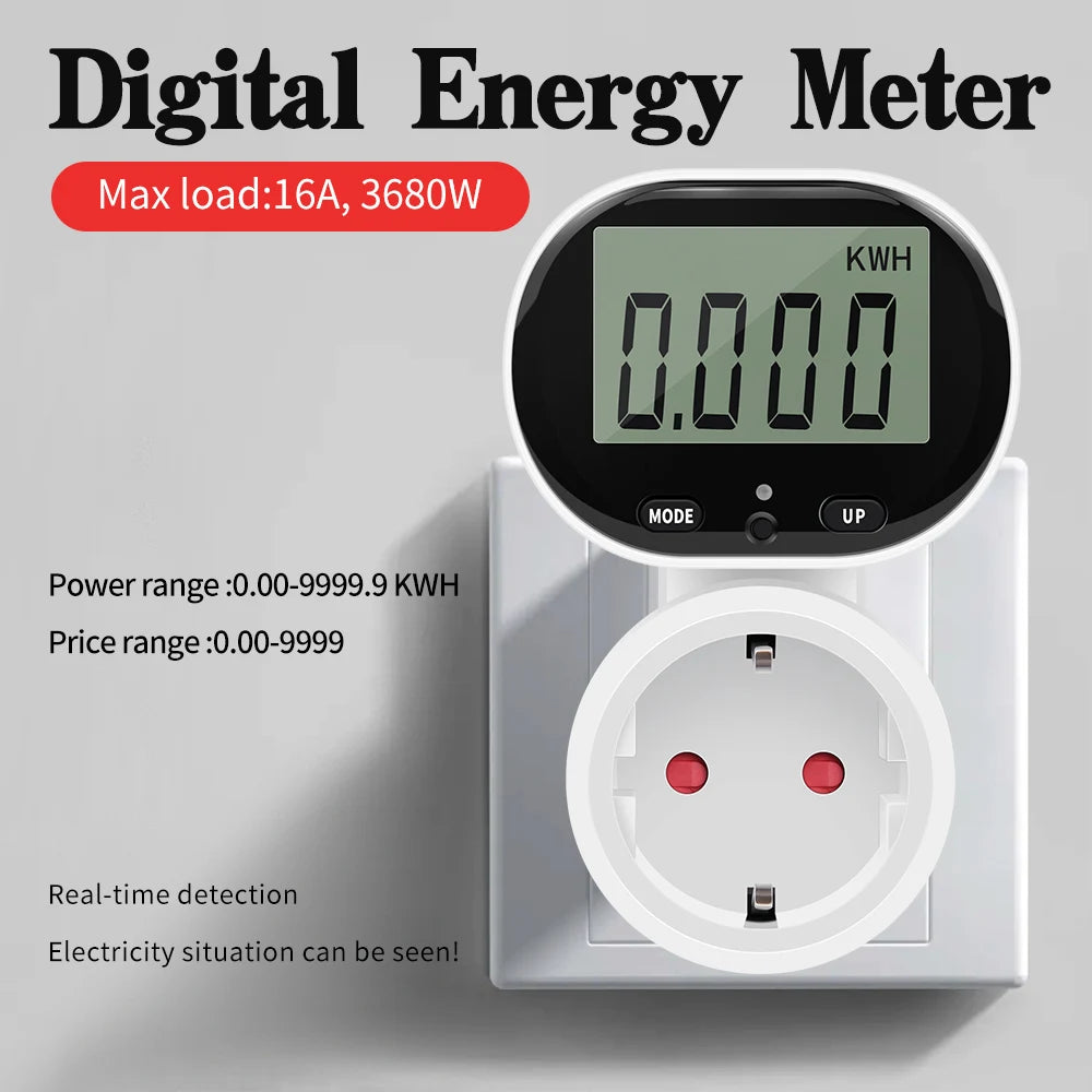 Digital LCD Energy Meter 230V Electric Wattmeter 0.00-9999.9 KWH Power Consumption Monitor