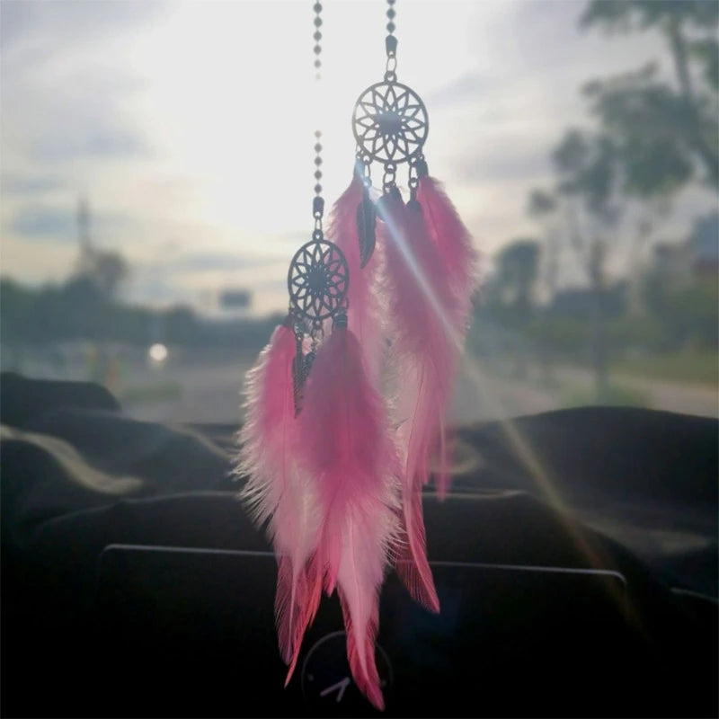 CowLost | product_id-mini-dream-catcher-car-pendant-wind-chime-feather-decoration-handmade-gift |8