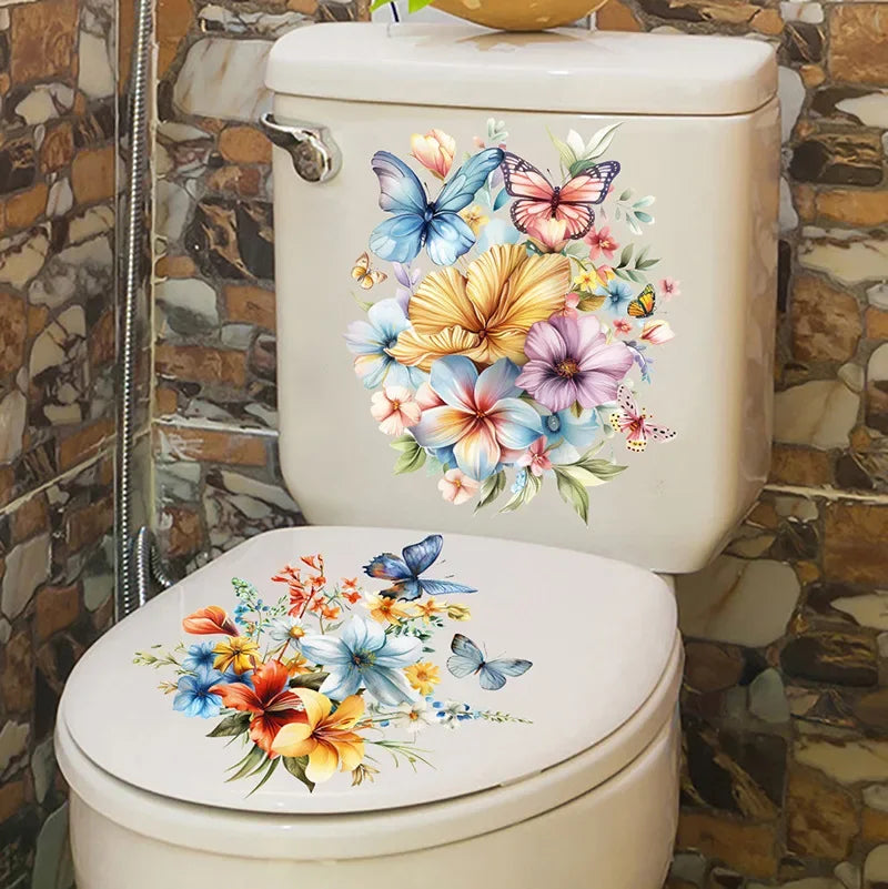 CowLost | 2pcs-diy-bathroom-sticker-bird-flower-design-for-bathroom |16