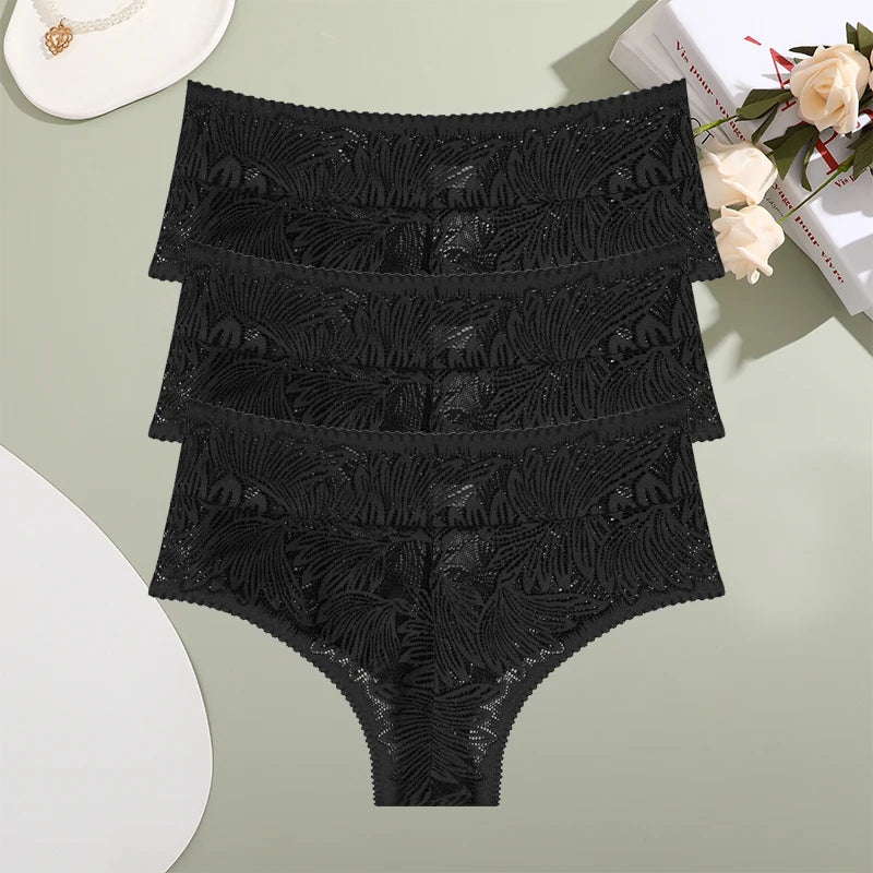 CowLost | activewear-pants-3pcs-lace-hollow-out-mid-waist-womens-briefs-set |22