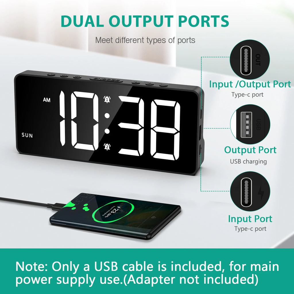 AMIR Digital Alarm Clock Large LED Display with 4 Alarm Modes, Snooze, DST, 12/24H for Bedroom & Office