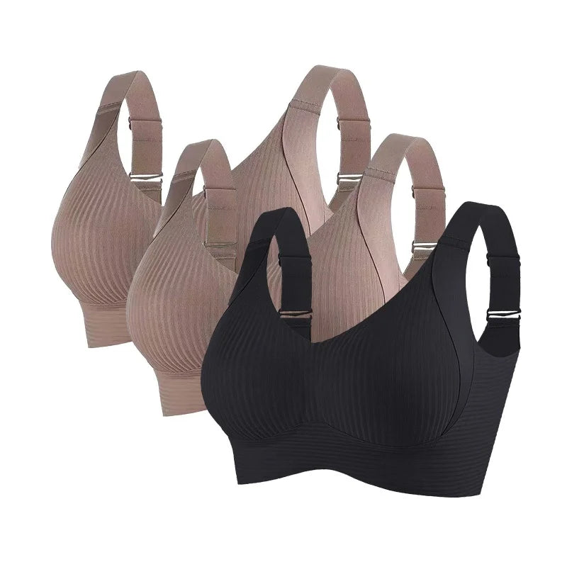 CowLost | product_id-3pcs-womens-plus-size-seamless-v-neck-push-up-wire-free-ribbed-bralette-m-4xl |19