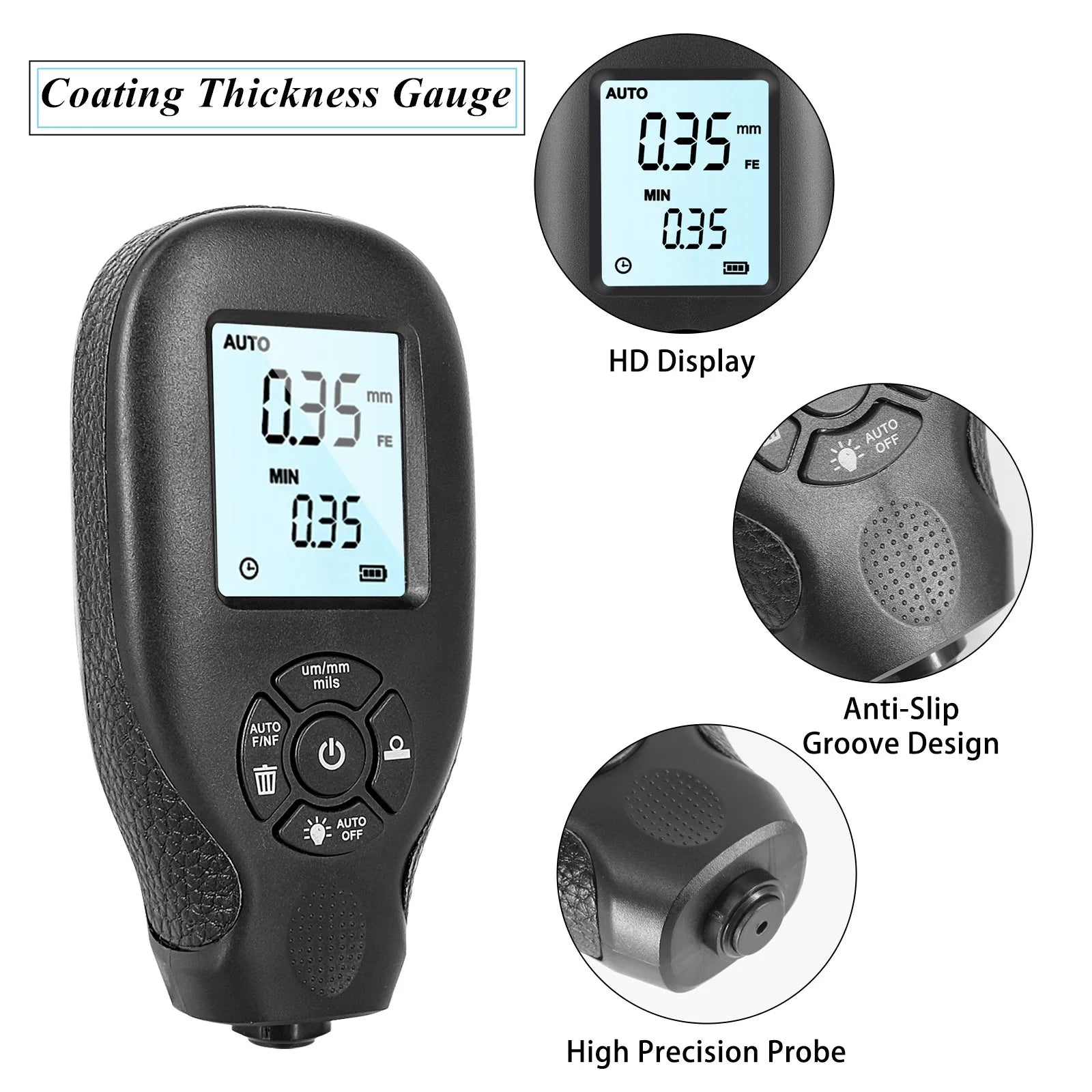 JUANJUAN Car Paint Coating Thickness Gauge 0-2000um LCD Display Manual Tester