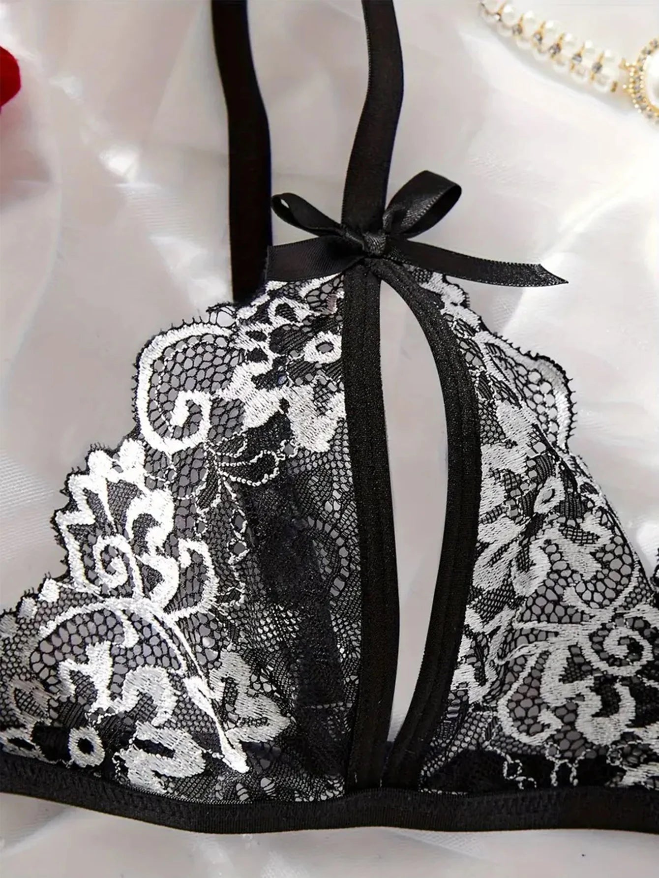 CowLost | floral-lace-sexy-lingerie-bow-open-split-cup-intimates-bra-and-thongs-sets |4