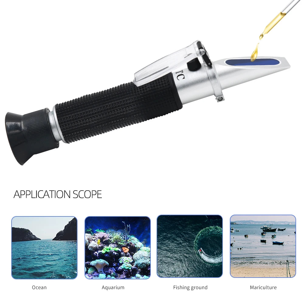 3-in-1 Handheld ATC Automatic Refractometer 0-10% Salinity 1.000-1.070SG Aquarium Pool Salinometer
