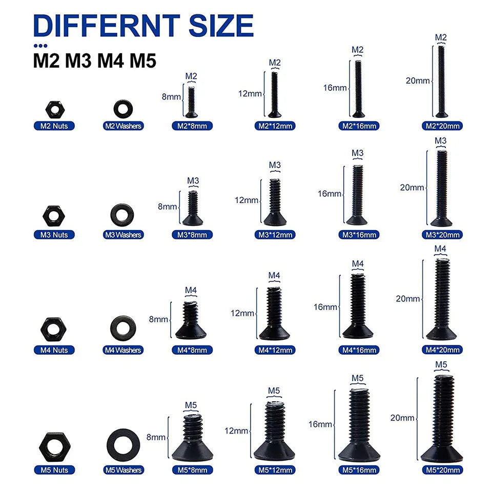 CowLost | 1060pcs-m2-m3-m4-m5-hex-socket-screw-set-carbon-steel |9