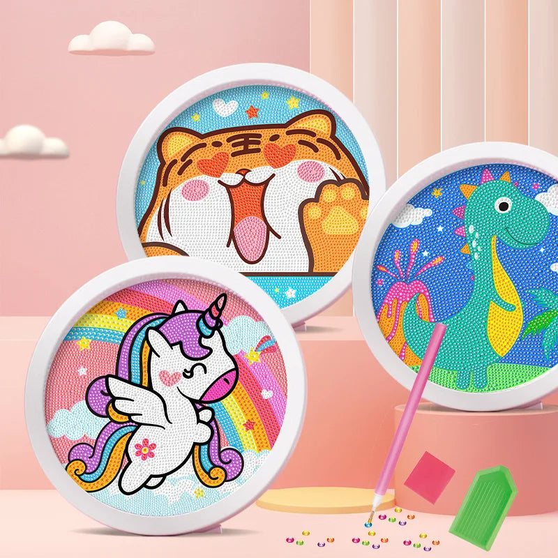 CowLost | product_id-unicorn-dinosaur-round-frame-diamond-painting-kit-for-kids-diy |8