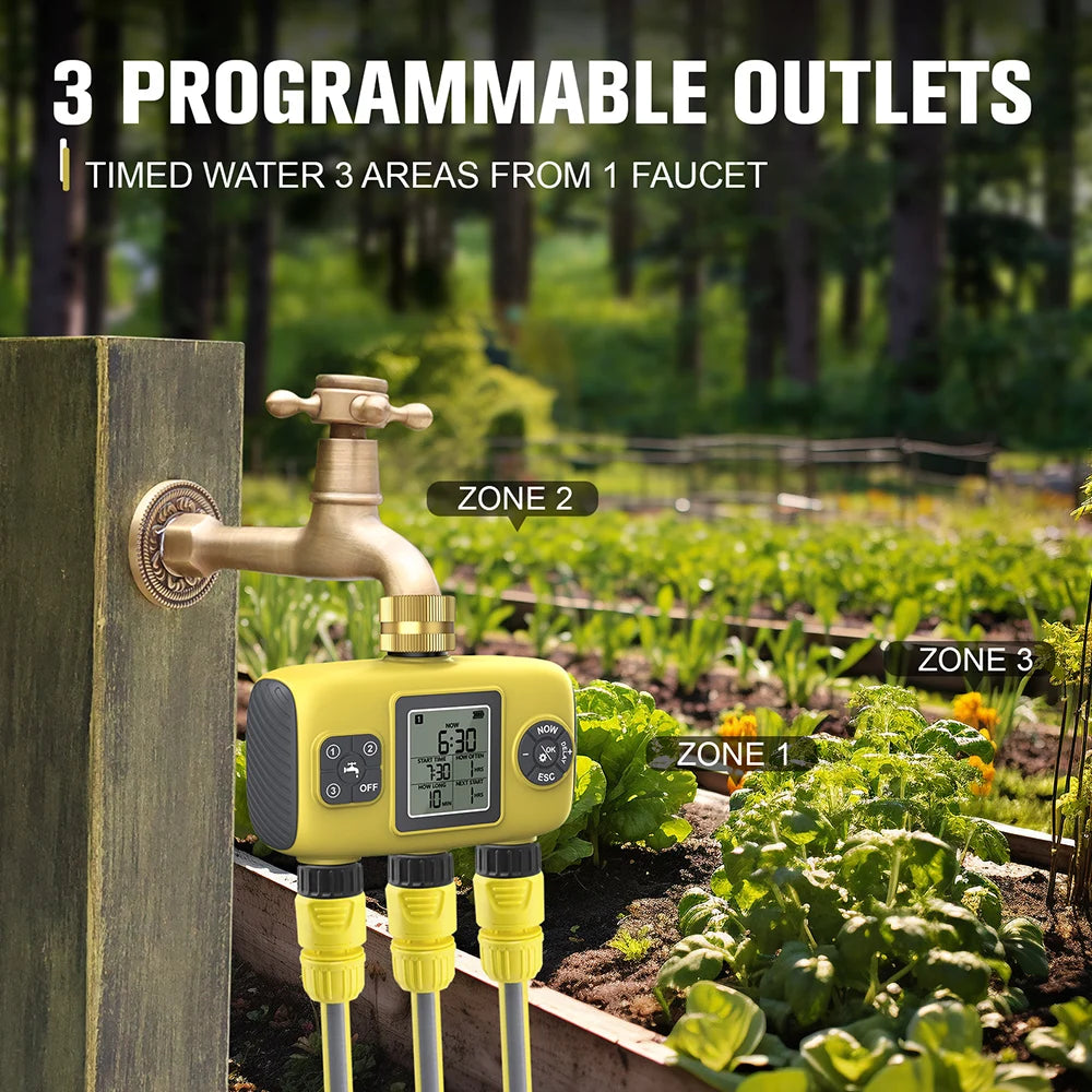 Intelligent Automatic Garden Water Timer 1/2/3-Outlet Irrigation Controller for Lawn and Greenhouse