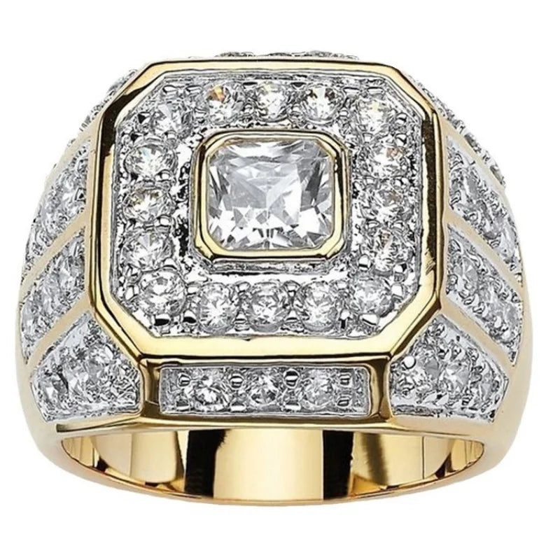 Gold Color Hip Hop Rock Ring with Rhinestones Zircon for Men and Women Party Jewelry
