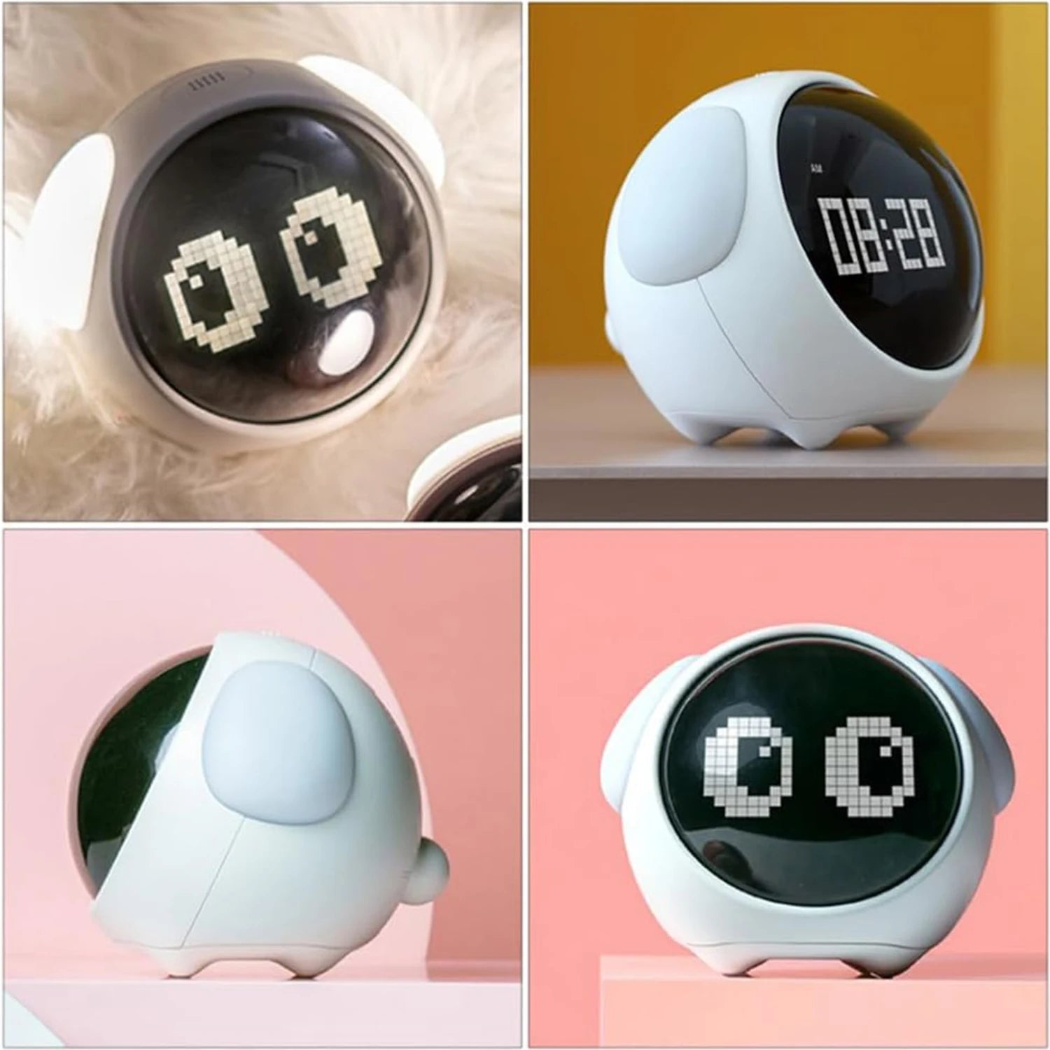 Cute Kids Digital Alarm Clock with Sound-Activated Night Light, Dual Alarms, Snooze, Rechargeable