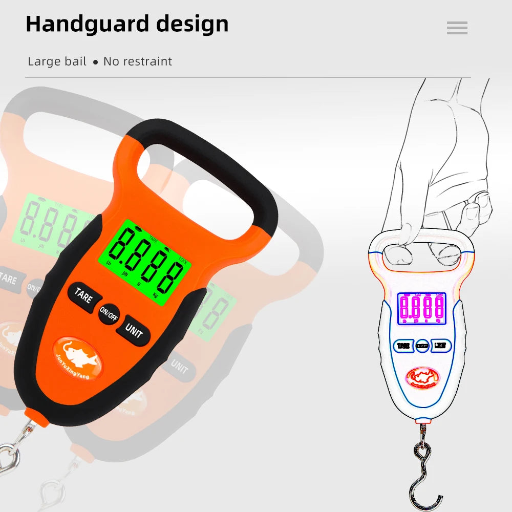 50KG Digital Portable Hanging Fishing Scale LCD Waterproof Non-Slip Handle 10g Accuracy