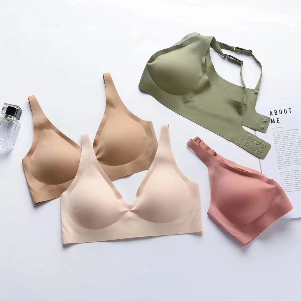 CowLost | soft-support-jelly-glue-french-deep-v-underwear-womens-no-steel-ring-small-chest-gathered-comfortable-adjustment-seamless-bra |2