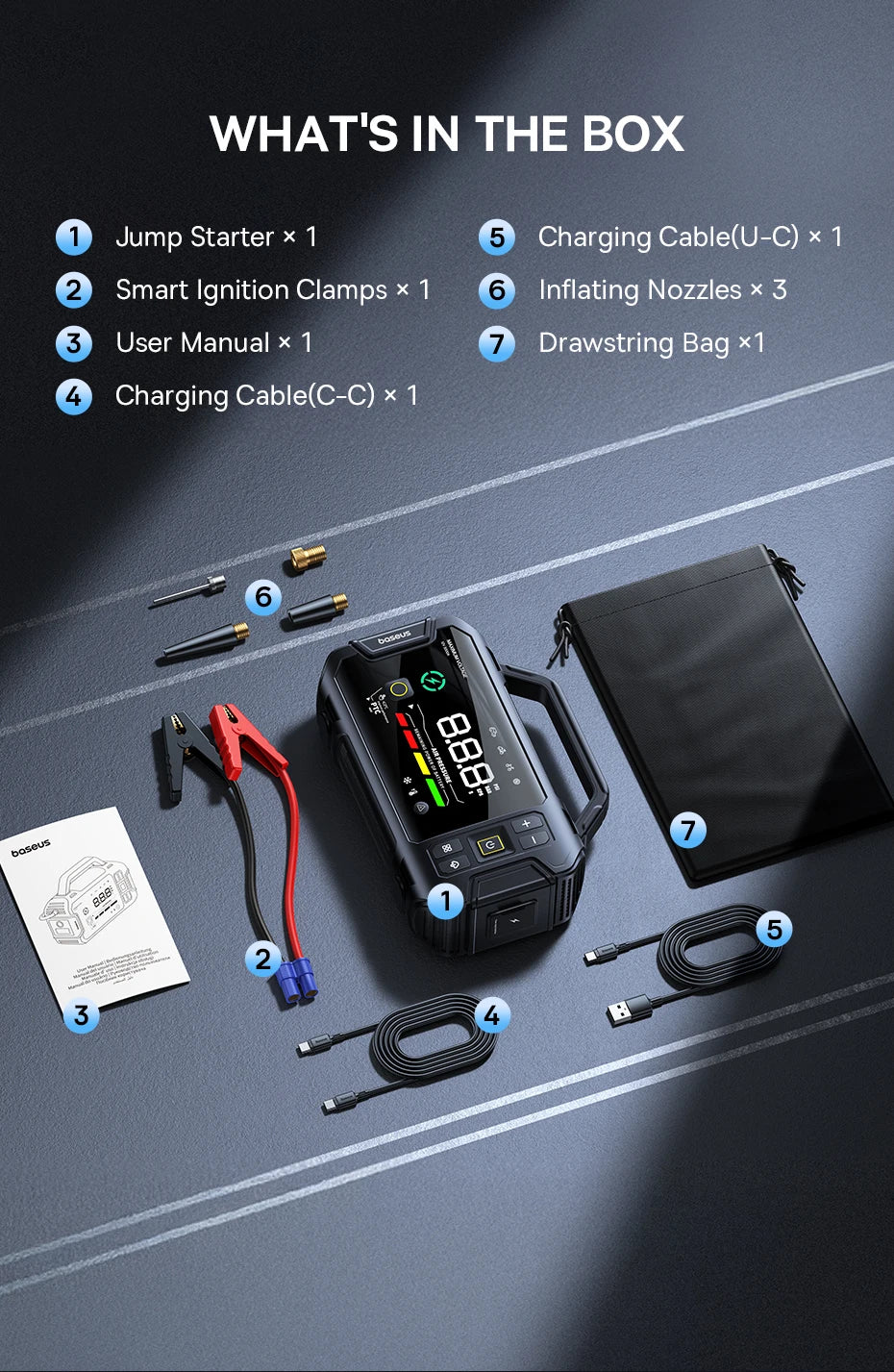 CowLost | baseus-vj1-3000a-car-jump-starter-4-in-1-air-compressor-21600mah-power-bank |15