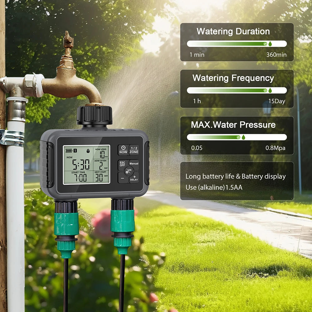 Intelligent Automatic Garden Water Timer 1/2/3-Outlet Irrigation Controller for Lawn and Greenhouse