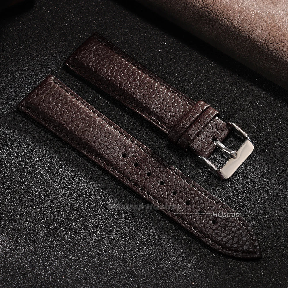 Soft Leather Lychee Pattern Cowhide Watch Strap Replacement 10-22mm
