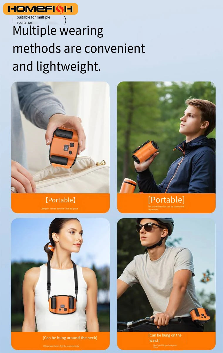 CowLost | product_id-portable-usb-rechargeable-mini-neck-fan-with-waist-clip-power-bank-led-light-for-outdoor-sports-and-camping |12