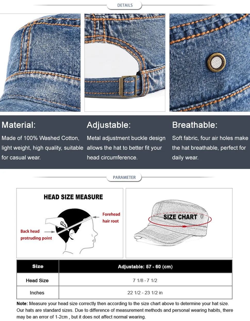 CowLost | voboom-denim-army-cap-men-washed-cotton-bucket-hat |8