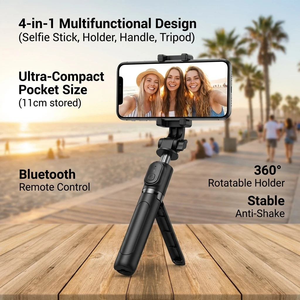 CowLost | super-mini-portable-selfie-stick-bluetooth-remote-versatile-integrated-design-phone-holder-for-live-broadcasts |1