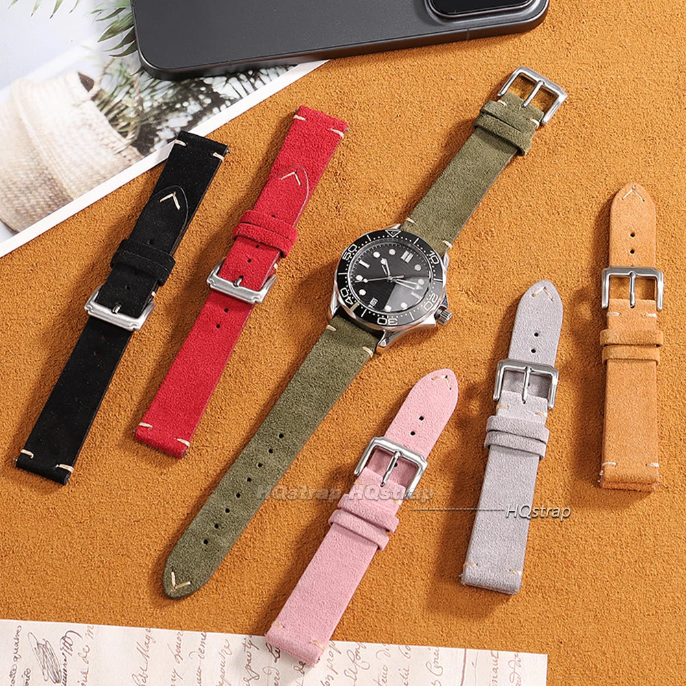 CowLost | bracelets-product_id-quick-release-vintage-suede-cowhide-watch-strap-handmade-16-22mm-gray-brown-green |2