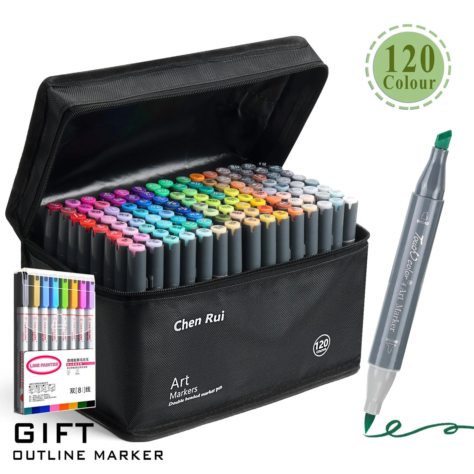 CowLost | product_id-120-color-dual-tip-brush-chisel-permanent-marker-set-with-base-outline-markers-and-refillable-pens |15