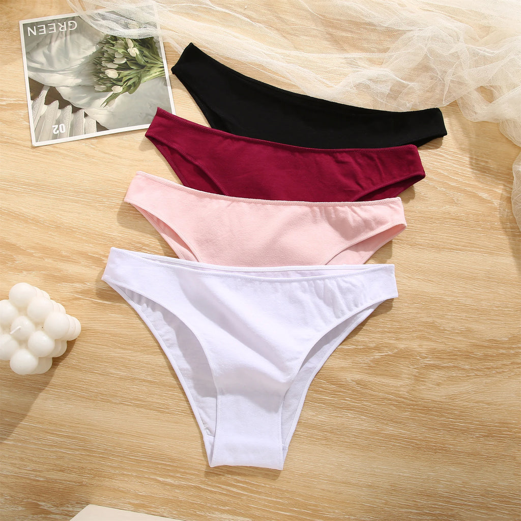 CowLost | activewear-pants-4pcs-women-s-seamless-low-waist-cotton-briefs-solid-color-panties |12