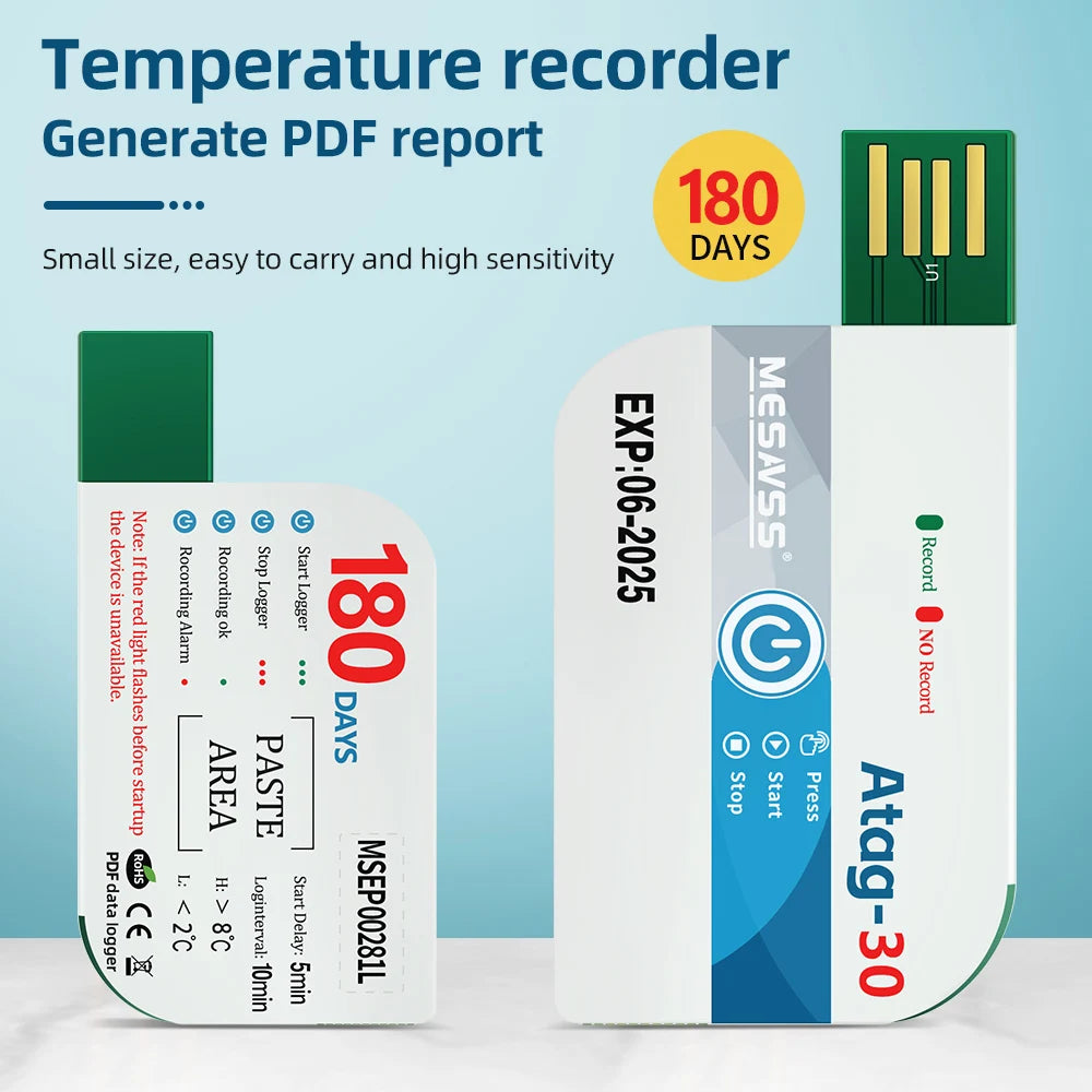 180-Day Disposable USB Temperature Data Logger with LED Indicator and Temp Alarm for Cold Chain Transport PDF Report