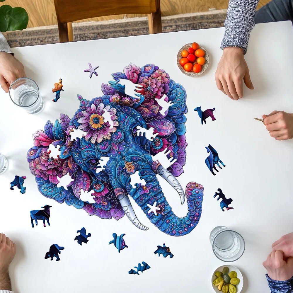 CowLost | product_id-floral-elephant-wooden-jigsaw-puzzle-with-unique-pieces |4