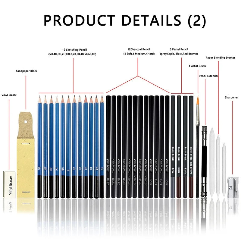 CowLost | product_id-kalour-108pcs-professional-sketching-pencil-set-with-charcoal-sticks-blending-tools-erasers |21